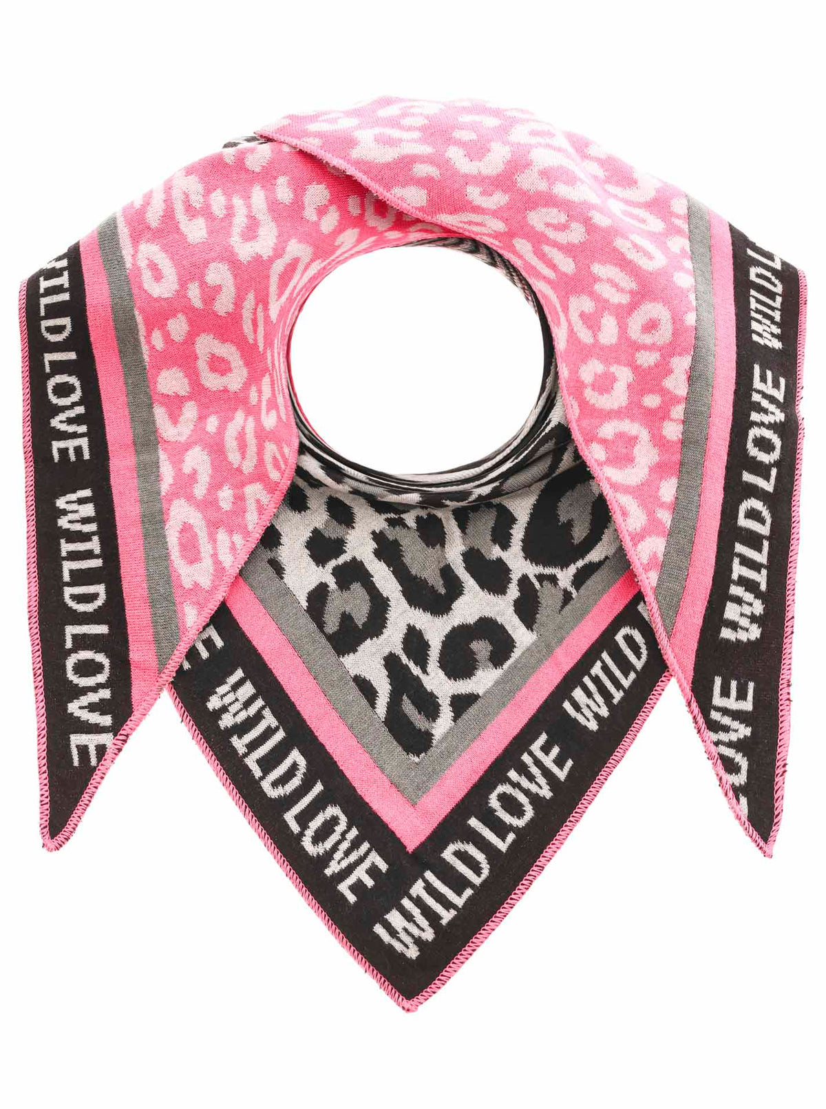 Zwillingsherz Schal - Dreieckstuch "Wild love" Baumwolle - Grau/Pink