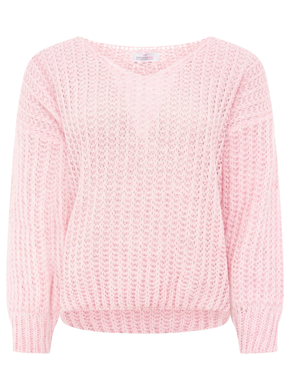 Zwillingsherz - Weicher Grobstrick Pullover mit Wolle - Rosa