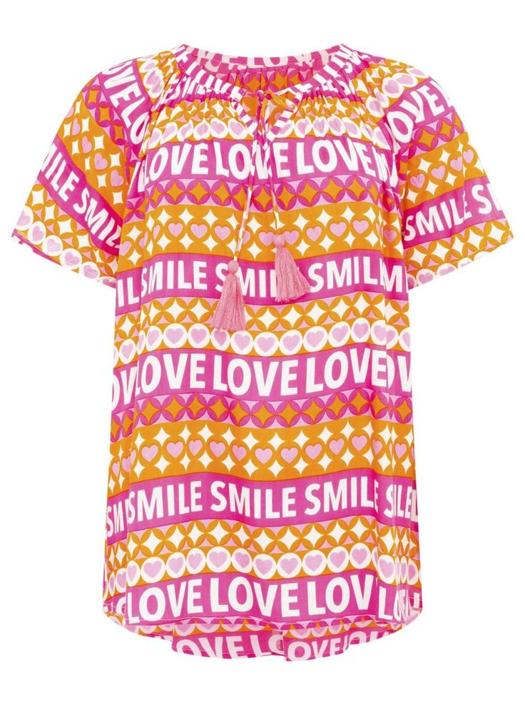 Zwillingsherz - Kurzarmbluse Love Smile - Pink/Orange