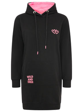 Zwillingsherz - Hoodiekleid "Wild Love" - Schwarz/Pink