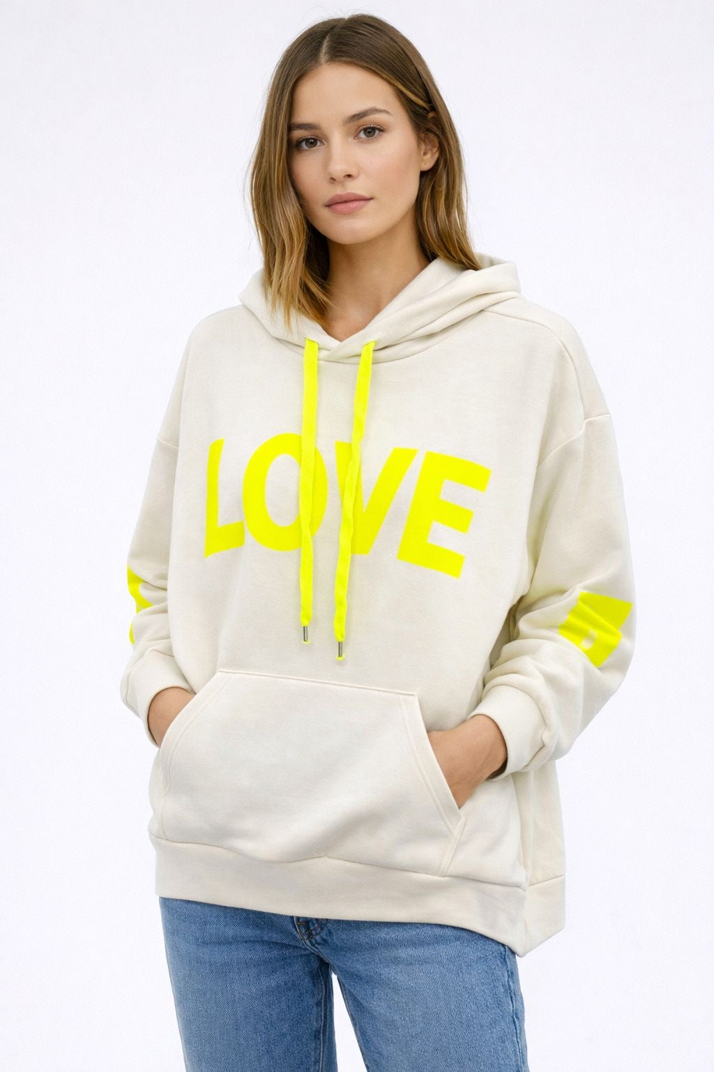 Flair - Leichter Hoodie Neon "Love" - Creme