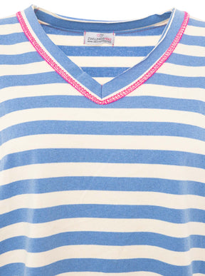 Zwillingsherz - Sweatshirt V-Neck "Streifen & Jersey" - Jeansblau