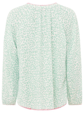 Zwillingsherz - Bluse V-Ausschnitt „Wilder Leo“ - Salbei