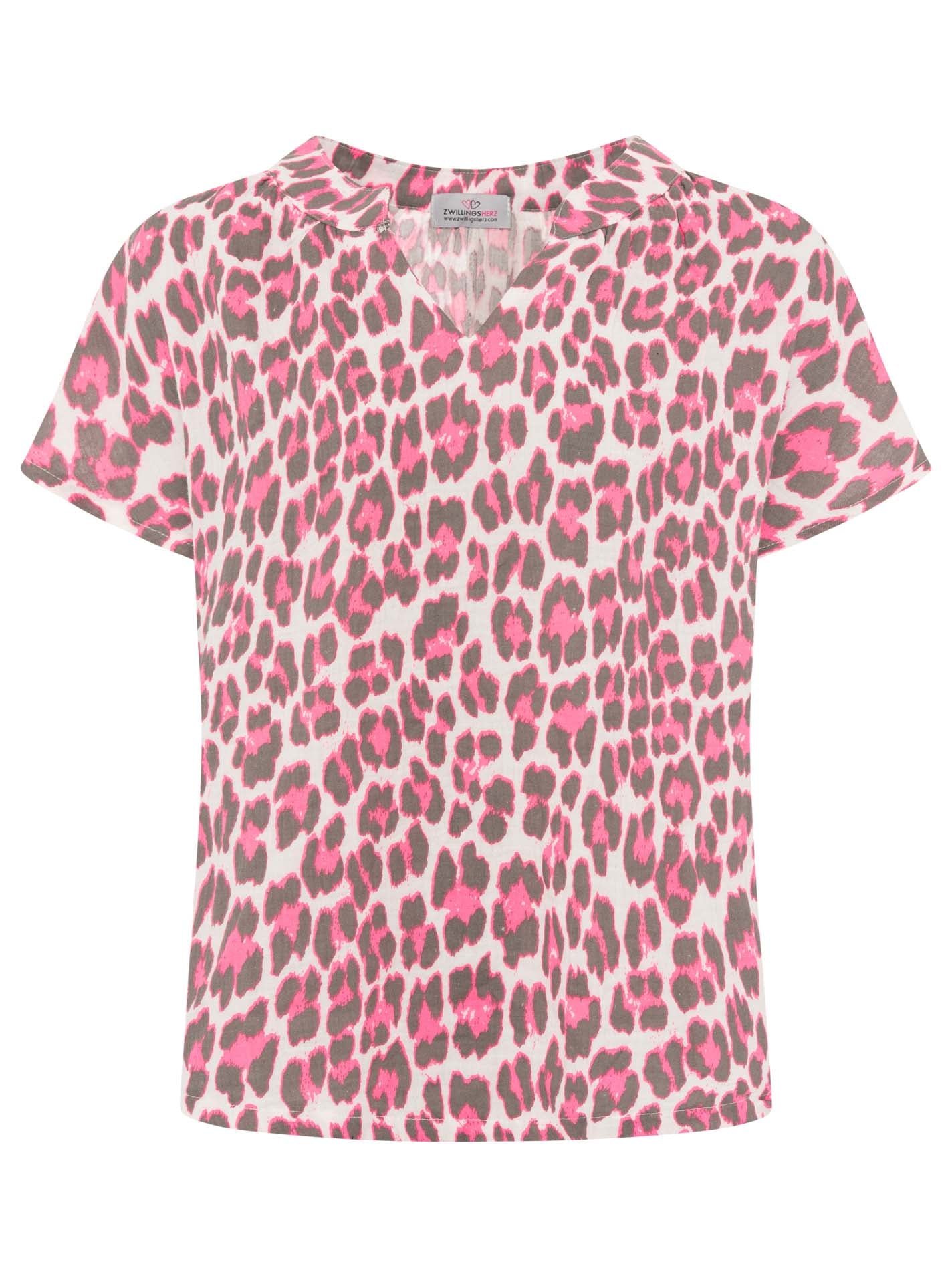 Zwillingsherz - Musselin Bluse Kurzarm - Leo Neonpink