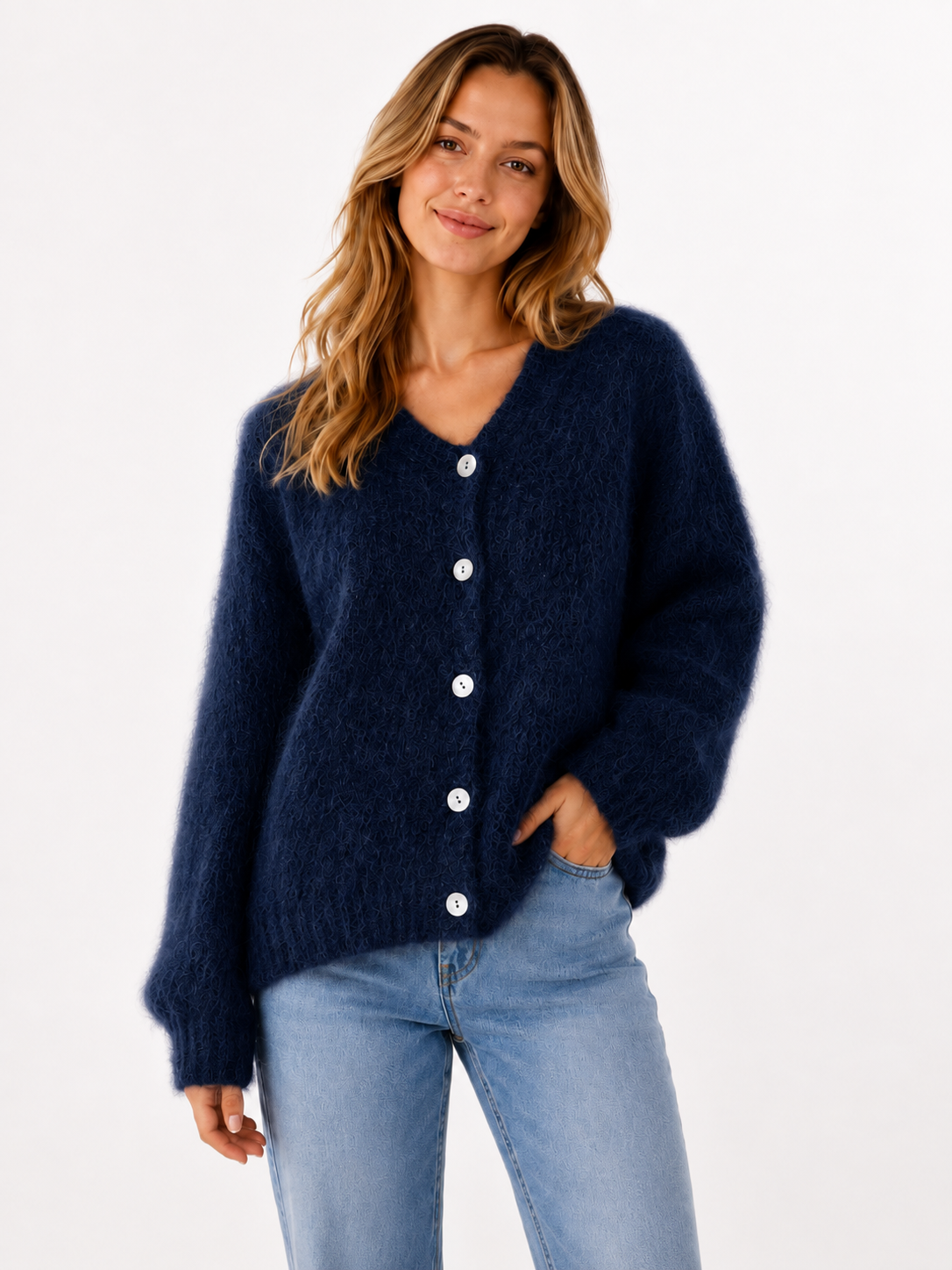 Flair - Cardigan mit feinem Kid Mohair - Dunkelblau