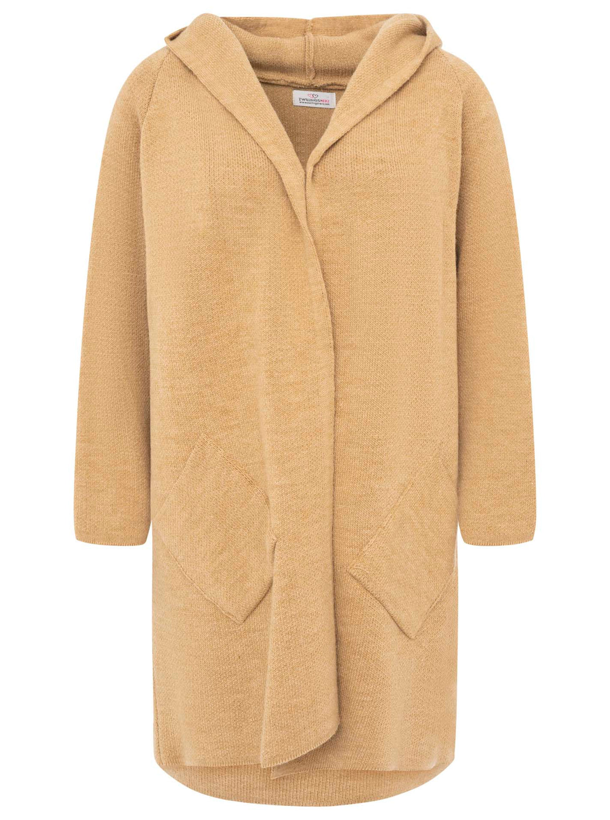 Zwillingsherz - Hochwertige Strickjacke mit Kapuze Annabell - Cognac