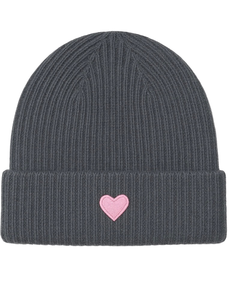 Zwillingsherz - Cashmere Mütze "Herz" - Anthrazit/Rosa