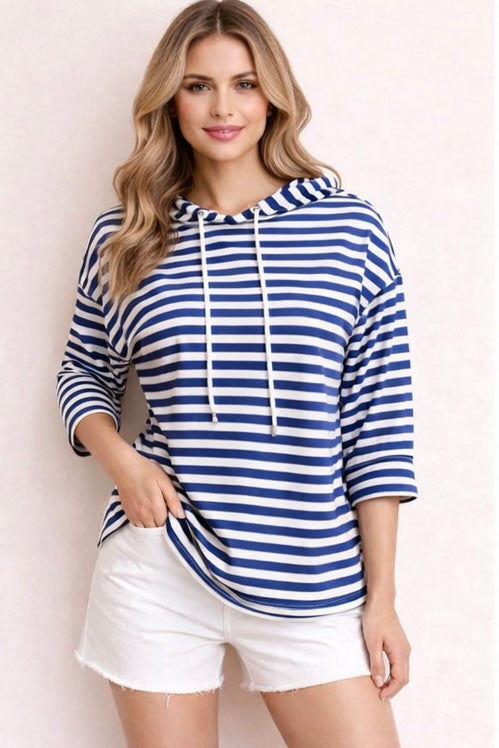 Leichter Hoodie "Baumwolle Streifen" - Jeansblau