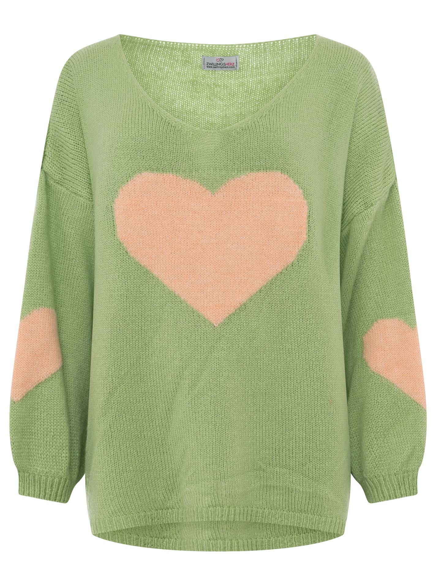 Oversize Strick Pullover „Herz“ - Made in Italy - Grün
