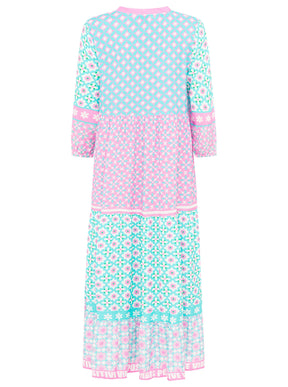Zwillingsherz - Maxi Kleid Blumen Positive Vibes  - Blau/Pink