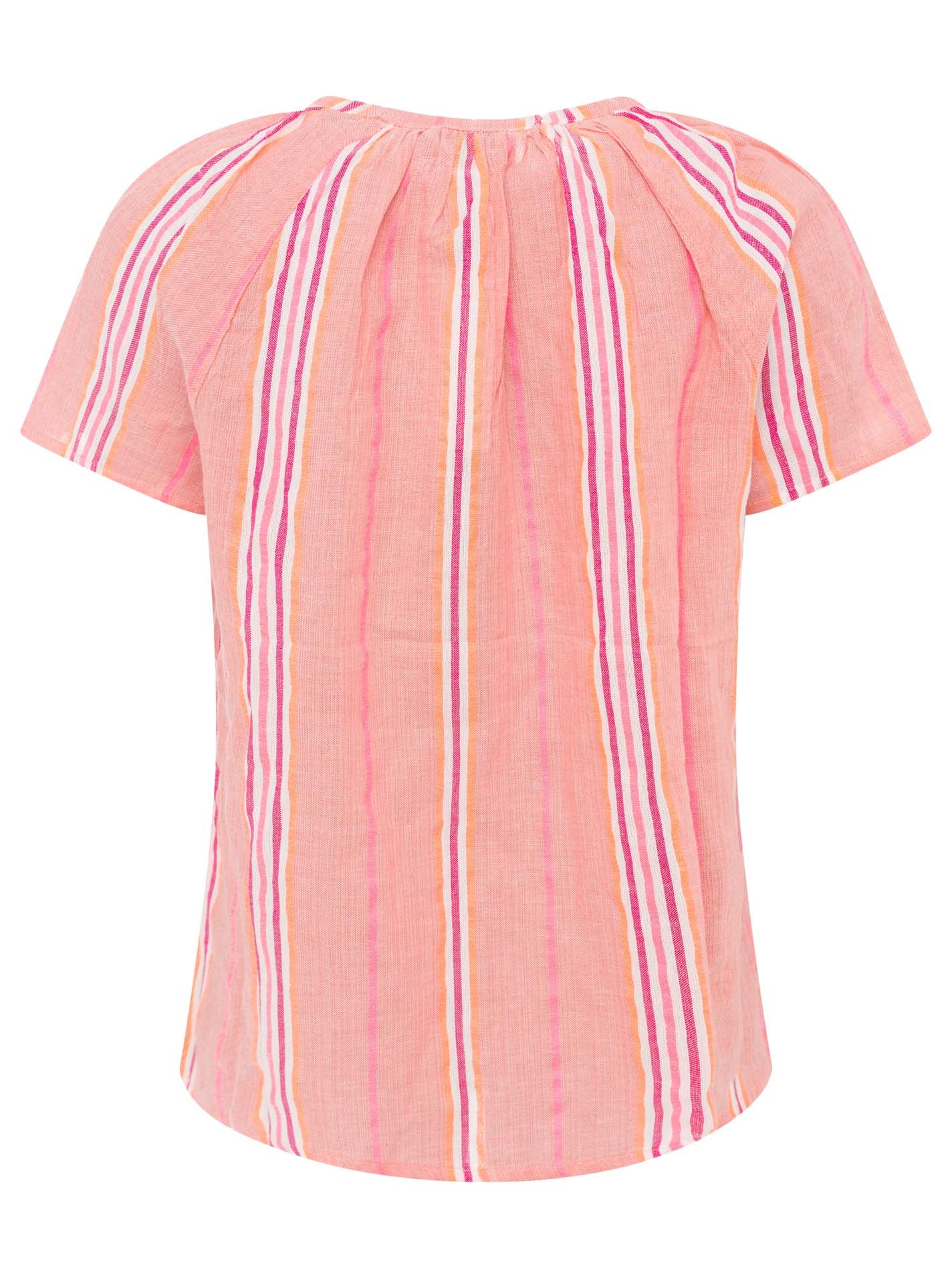 Zwillingsherz - Kurzarmbluse Summer Stripes - Neonkoralle