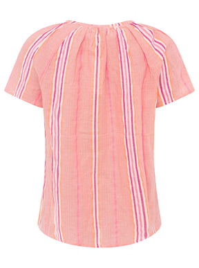 Zwillingsherz - Kurzarmbluse Summer Stripes - Neonkoralle