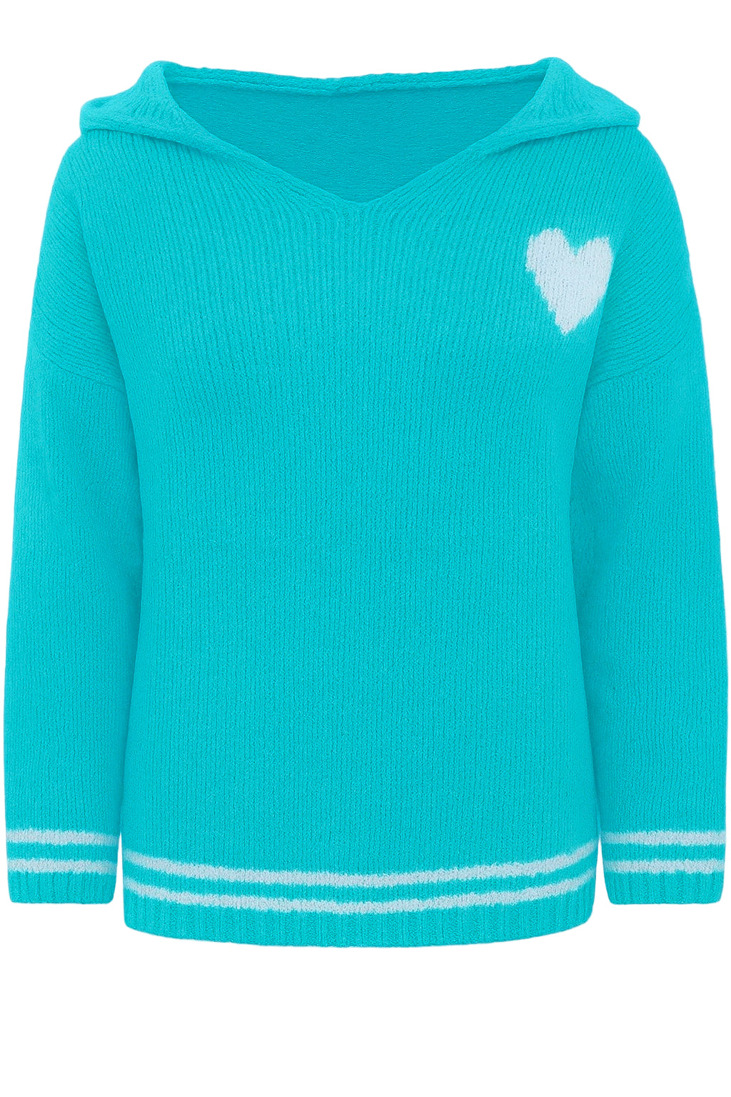 Oversize Strick Hoodie „Herz“ - Made in Italy - Türkis
