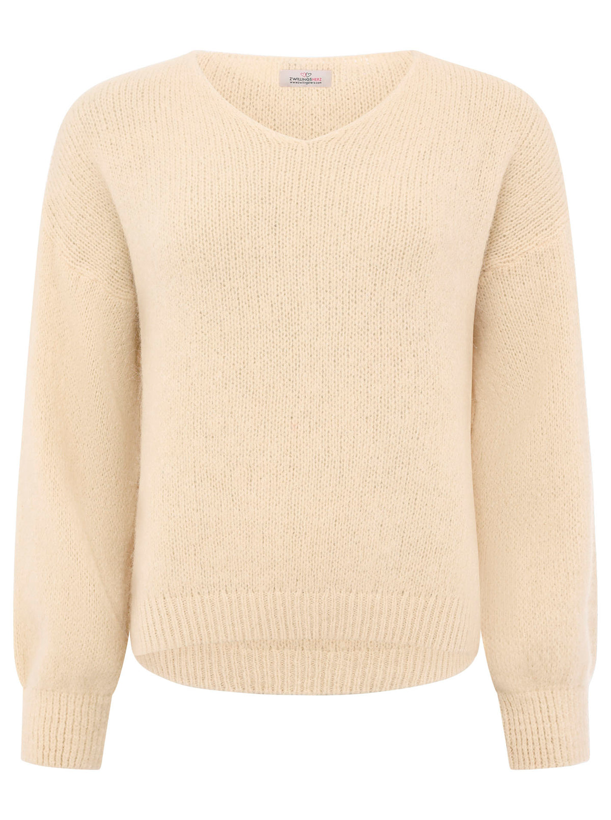 Zwillingsherz - Strickpullover Oversize Rundhals - Beige