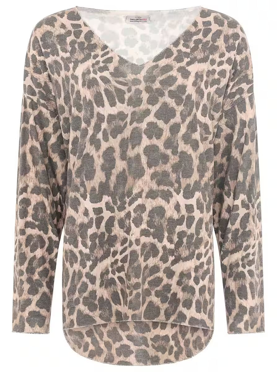 Zwillingsherz - Leo Shirt Glitzer Kante - Beige/Schwarz