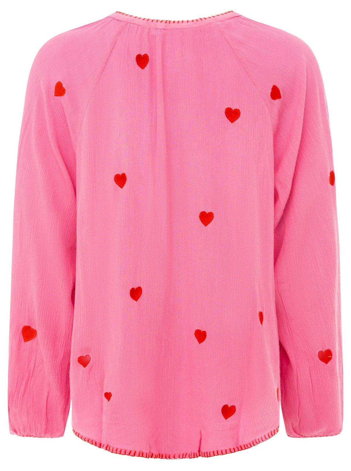 Zwillingsherz - Bluse V-Ausschnitt „Gestickte Herzen“ - Pink