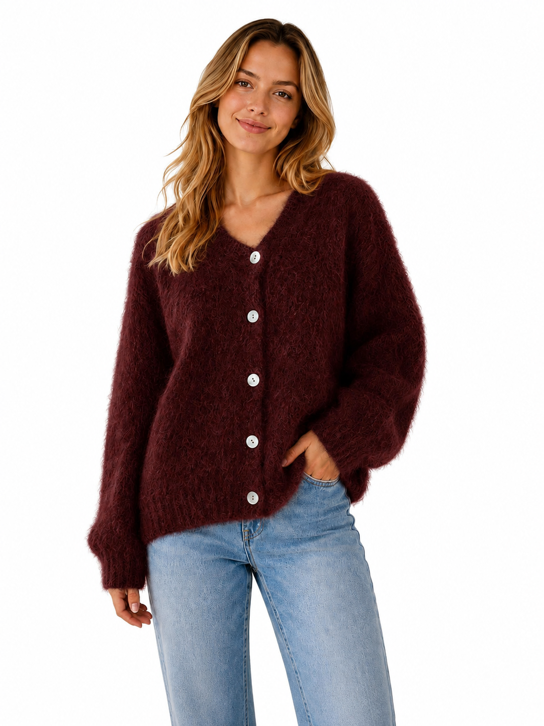 Flair - Cardigan mit feinem Kid Mohair - Bordeaux