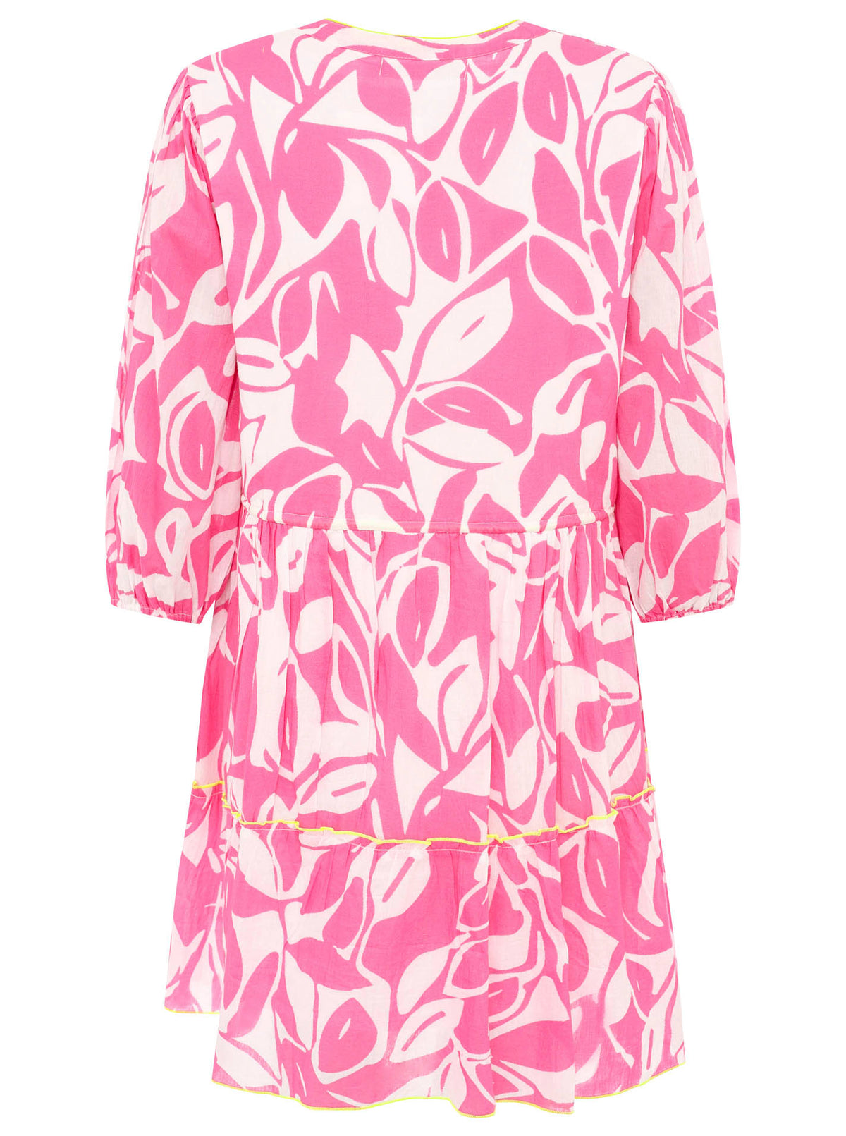 Zwillingsherz - Baumwolle Kleid Blätter Zweifarbig - Pink/Gelb