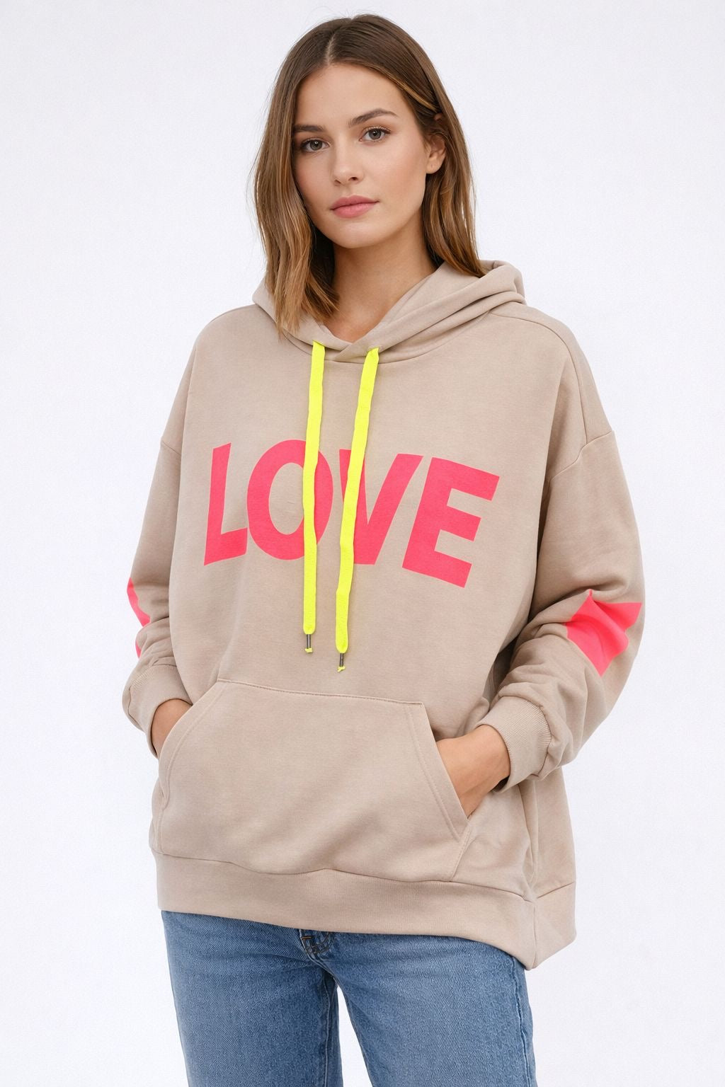 Flair - Leichter Hoodie Neon "Love" - Beige