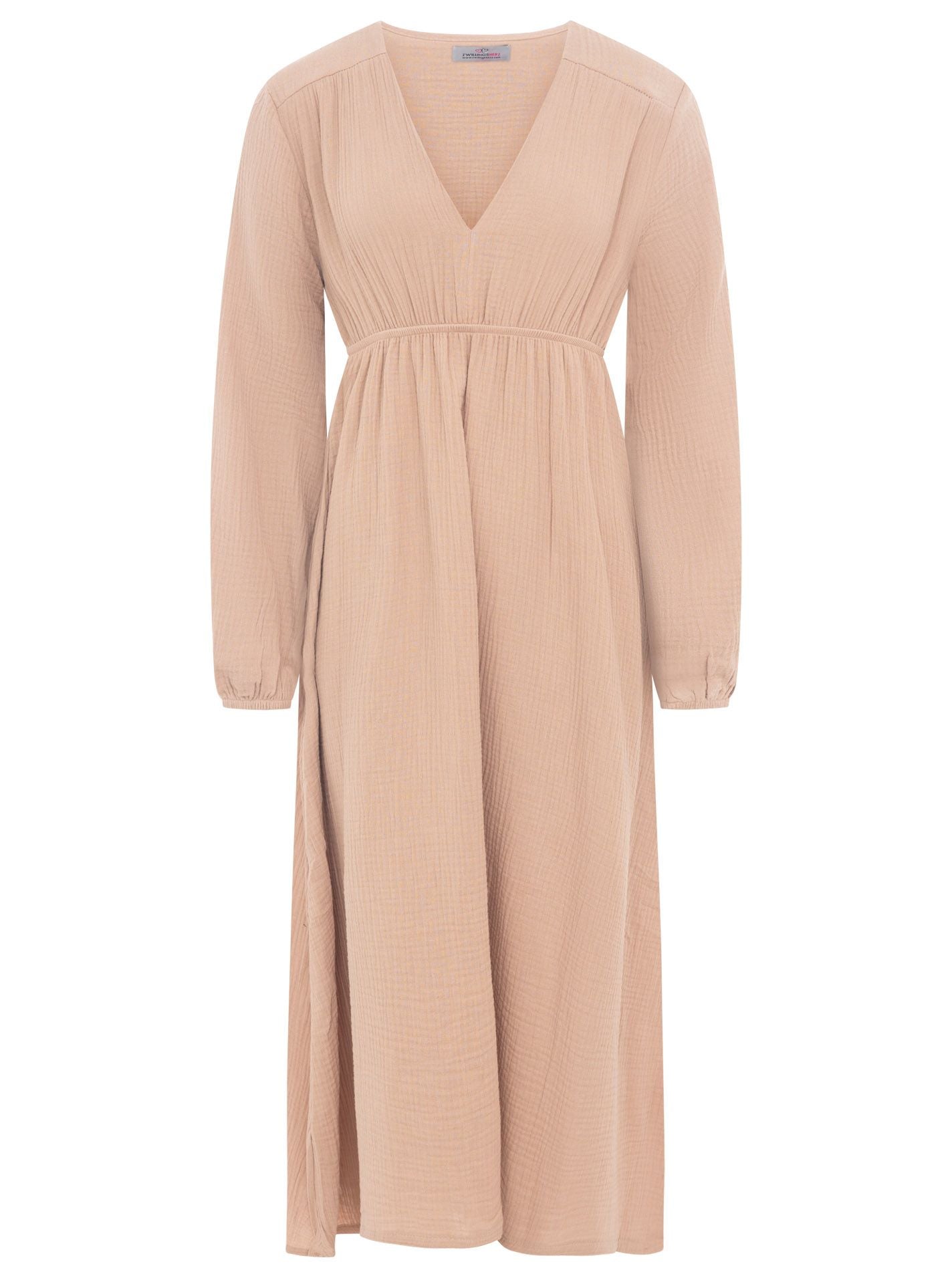 Zwillingsherz - Musselin Kleid lang - Taupe