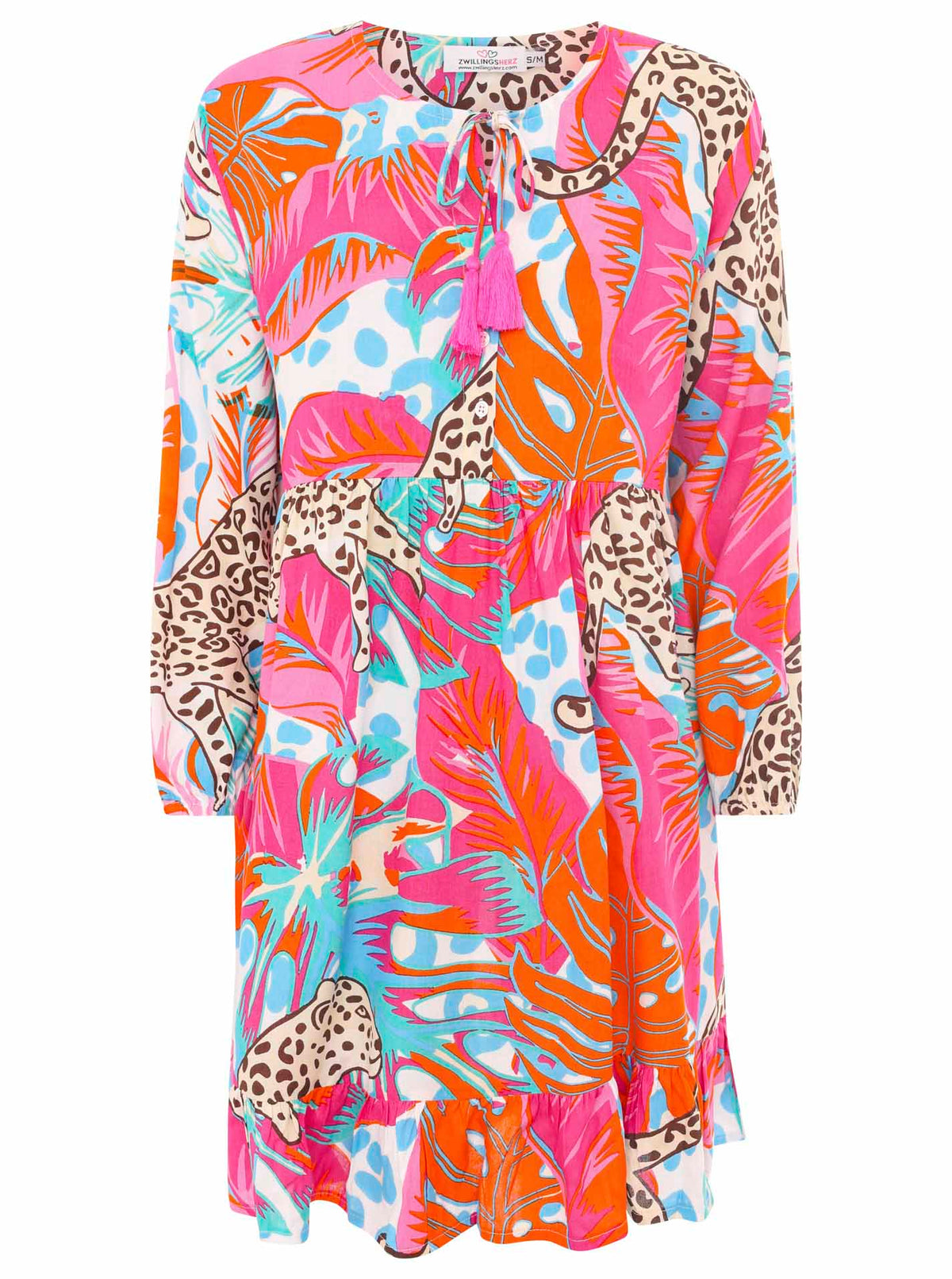 Zwillingsherz - Kleid/Tunika Leo Dschungel- Pink/Beige/Schwarz