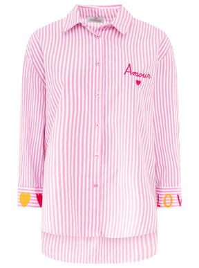 Zwillingsherz - Oversize Bluse "Streifen & Amore" - Pink