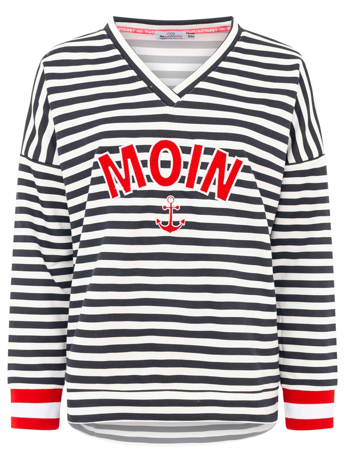 Zwillingsherz - Moin Sweatshirt Streifen Dunkeblau/Rot