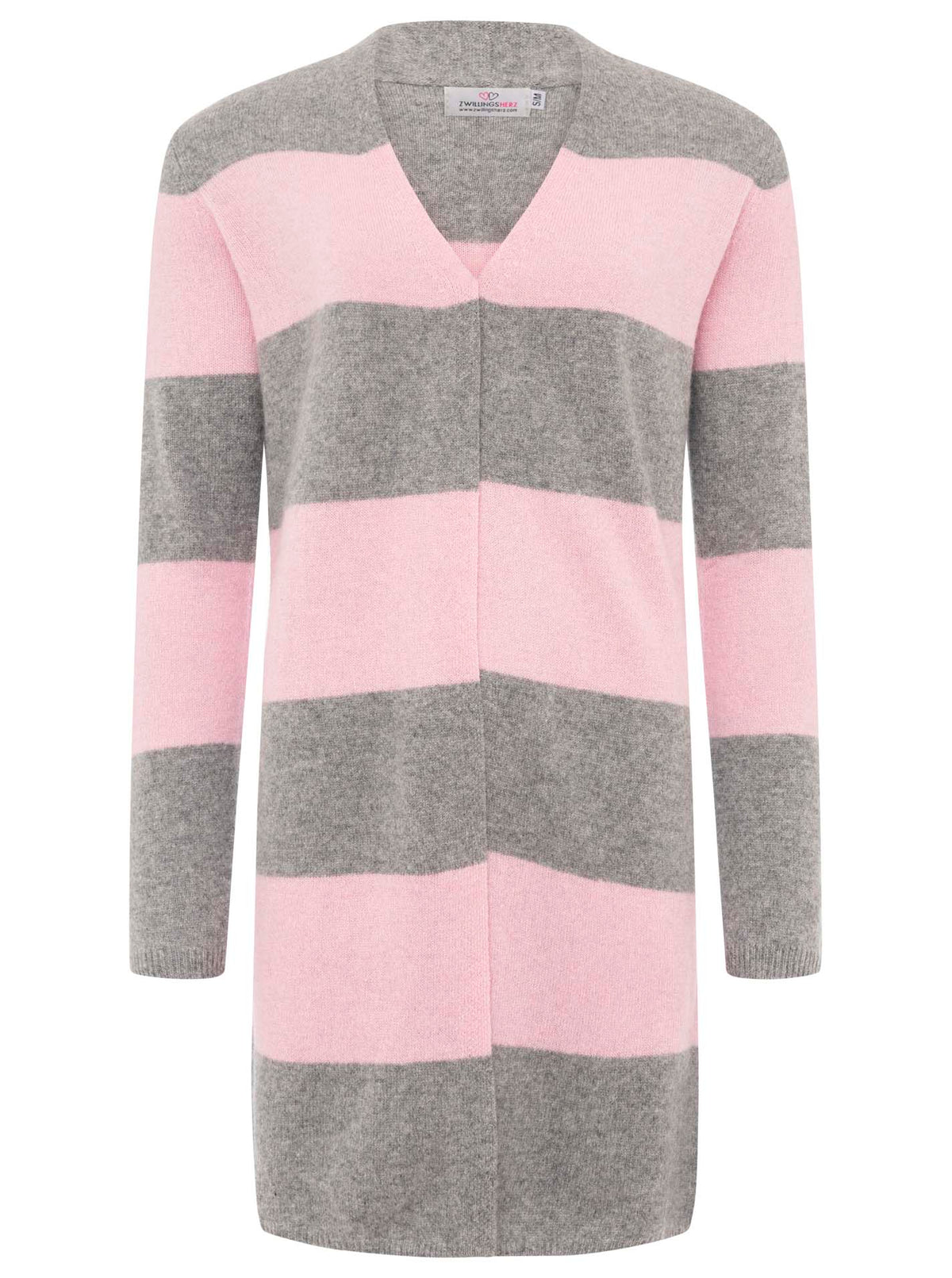 Zwillingsherz 100% Kaschmir / Cashmere Strickjacke Streifen - Rosa/Grau