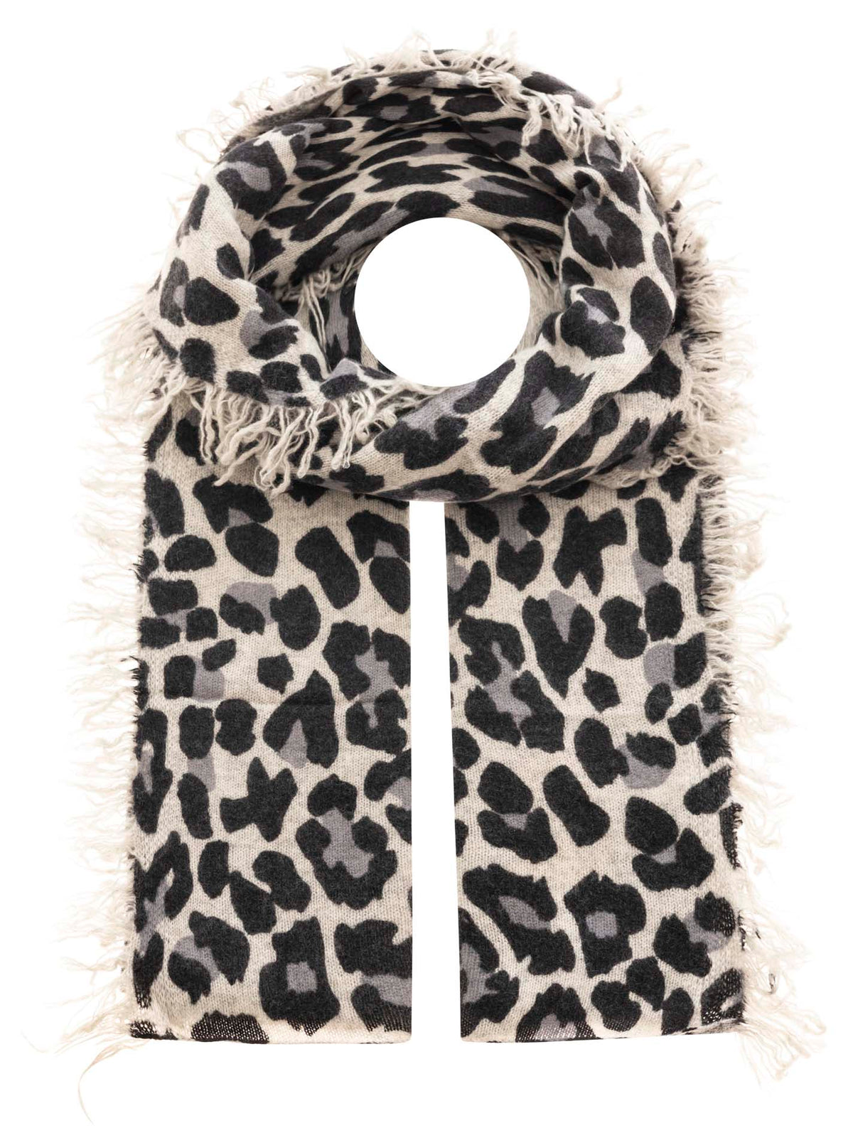 Zwillingsherz 100% Cashmere/Kaschmir Fransen Schal Leo - Grau