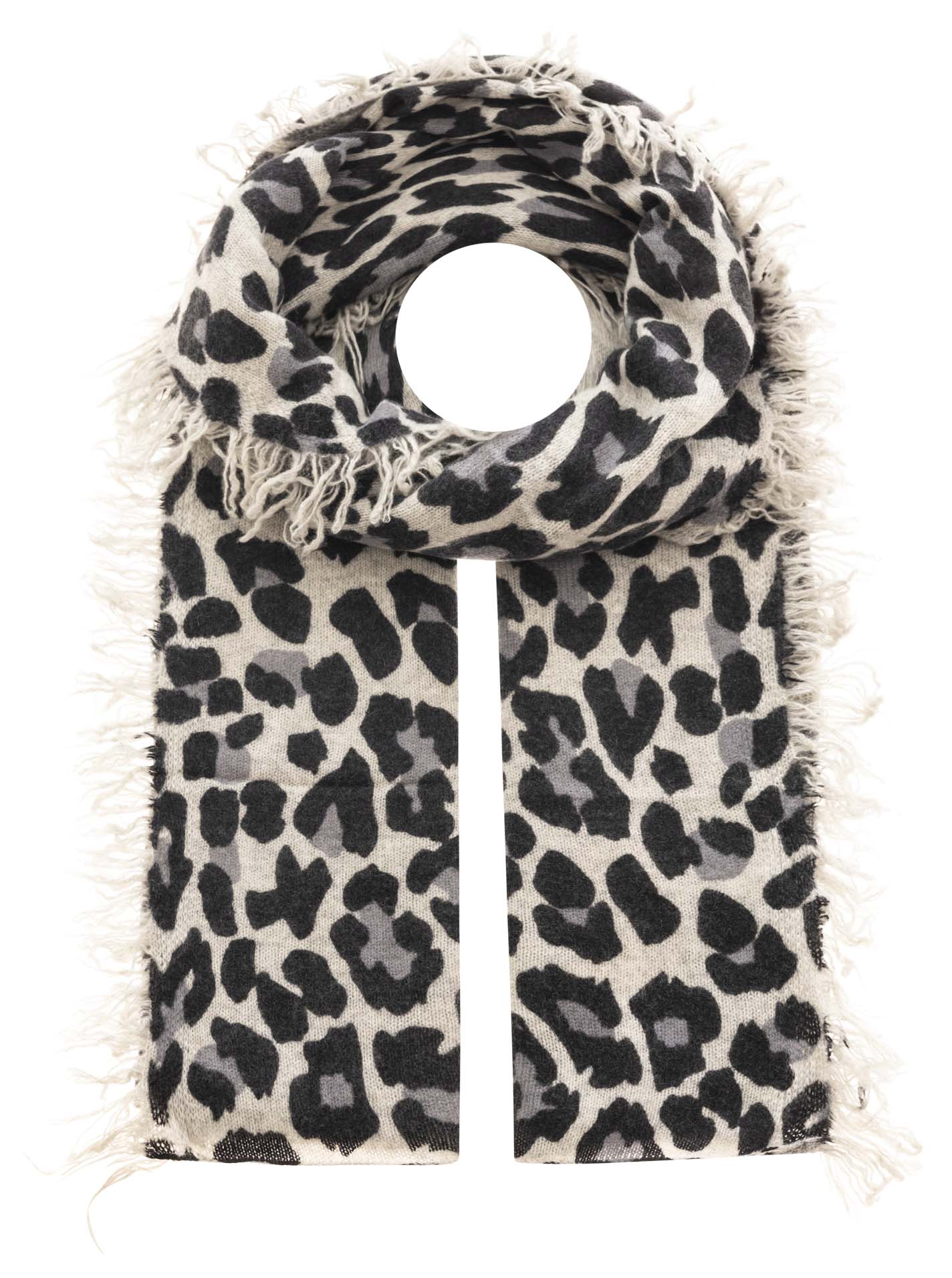 Zwillingsherz 100% Cashmere/Kaschmir Fransen Schal Leo - Grau