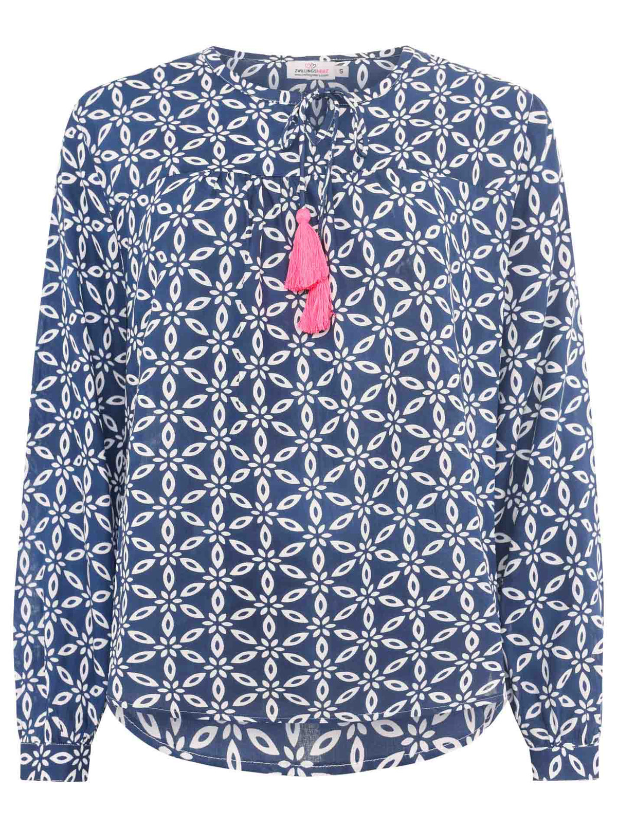 Zwillingsherz - Bluse "Stargazing" mit Design - Dunkelblau/Pink
