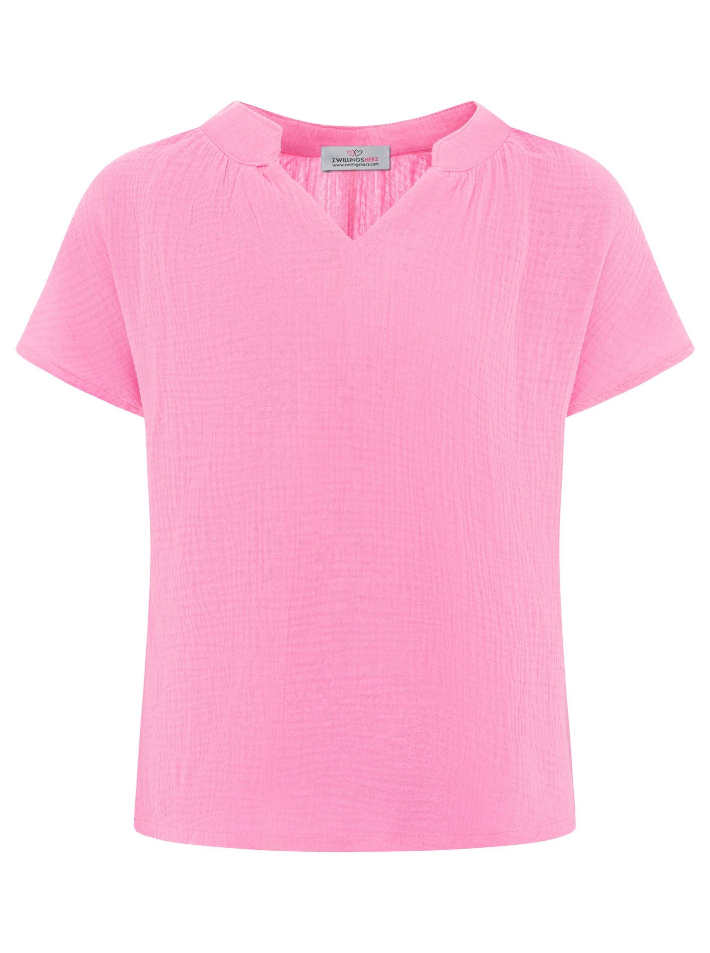 Zwillingsherz - Musselin Bluse Kurzarm - Pink