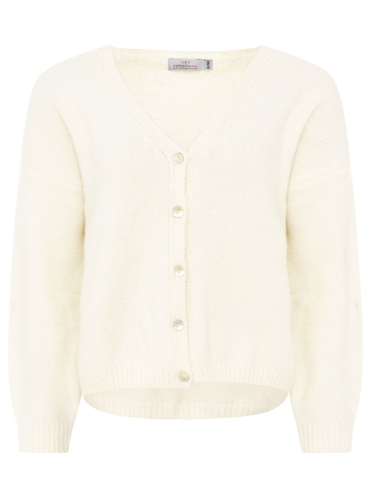 Zwillingsherz - Woll Cardigan mit Knöpfen - Wollweiß