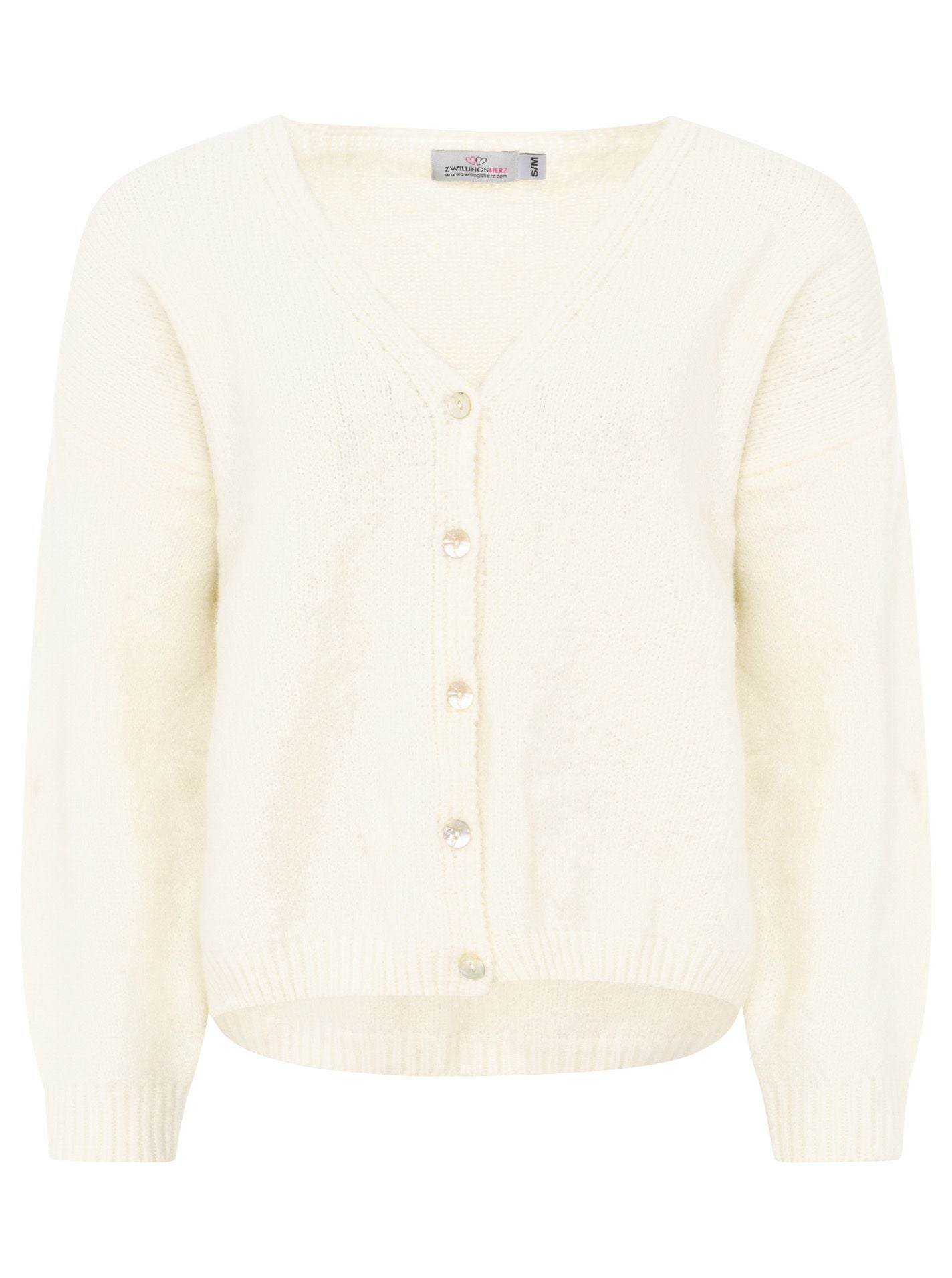 Zwillingsherz - Woll Cardigan mit Knöpfen - Wollweiß