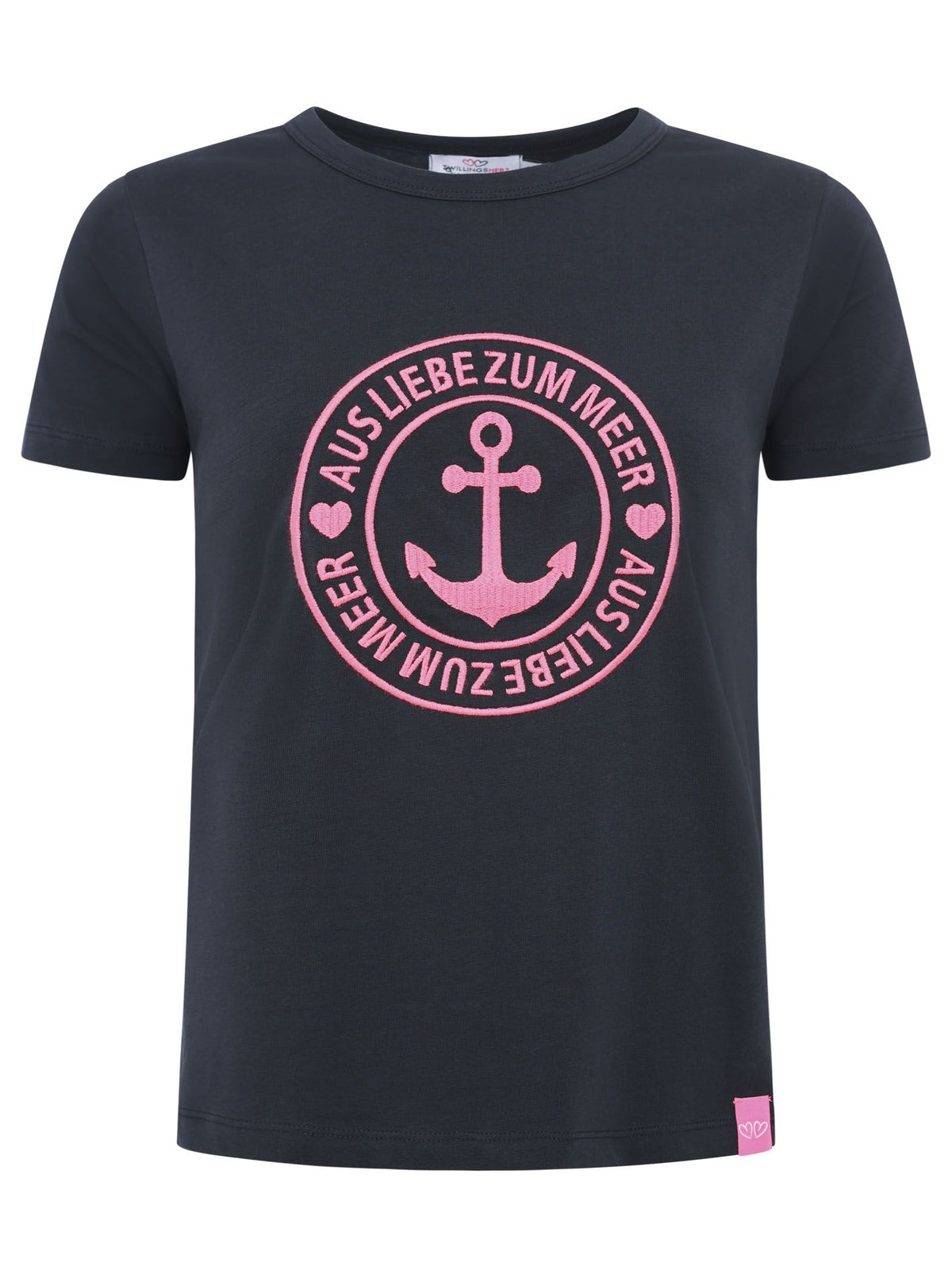 Zwillingsherz - T-Shirt "Liebe zum Meer" - Dunkelblau/Pink