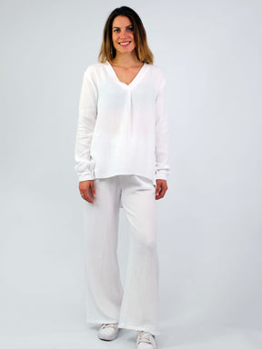 Musselin Zweiteiler (Bluse mit Hose) - Weiß