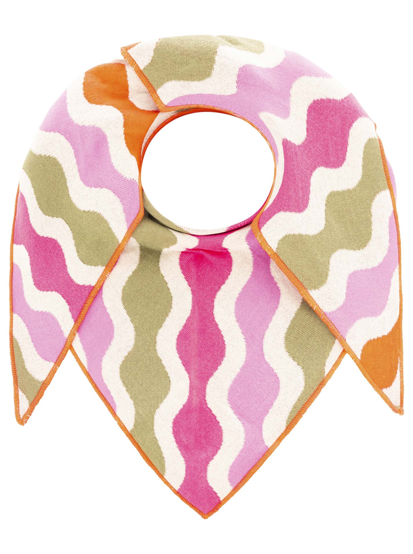 Zwillingsherz - Dreieckstuch/Schal "Kurvige Streifen" Baumwolle - Pink/Khaki
