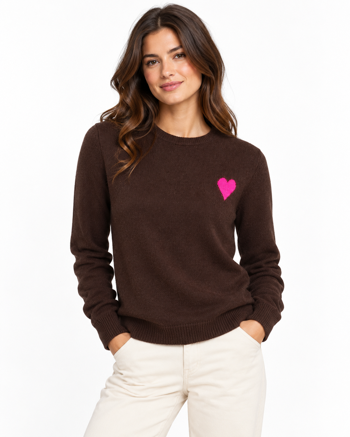 Zwillingsherz 100% Kaschmir / Cashmere Pullover Herz - Braun