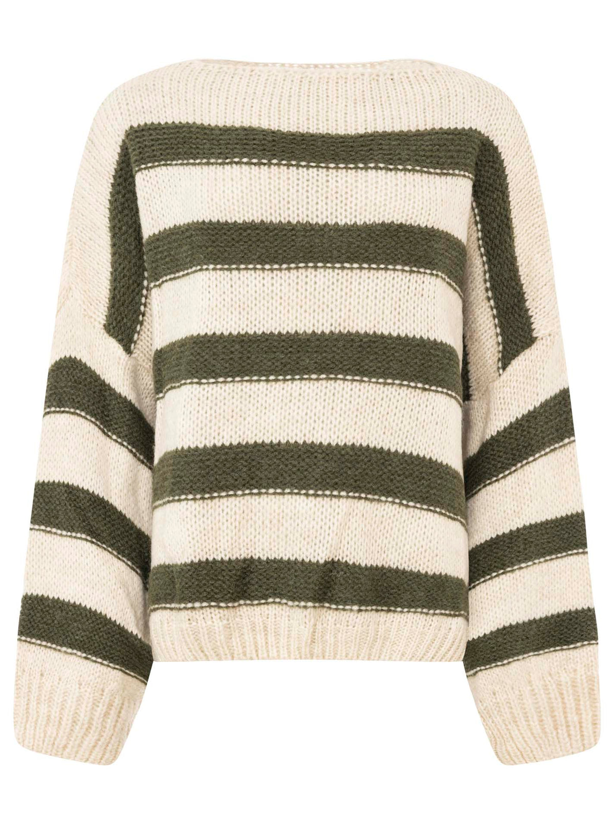 Zwillingsherz - Strickpullover Mohair Streifen - Khaki