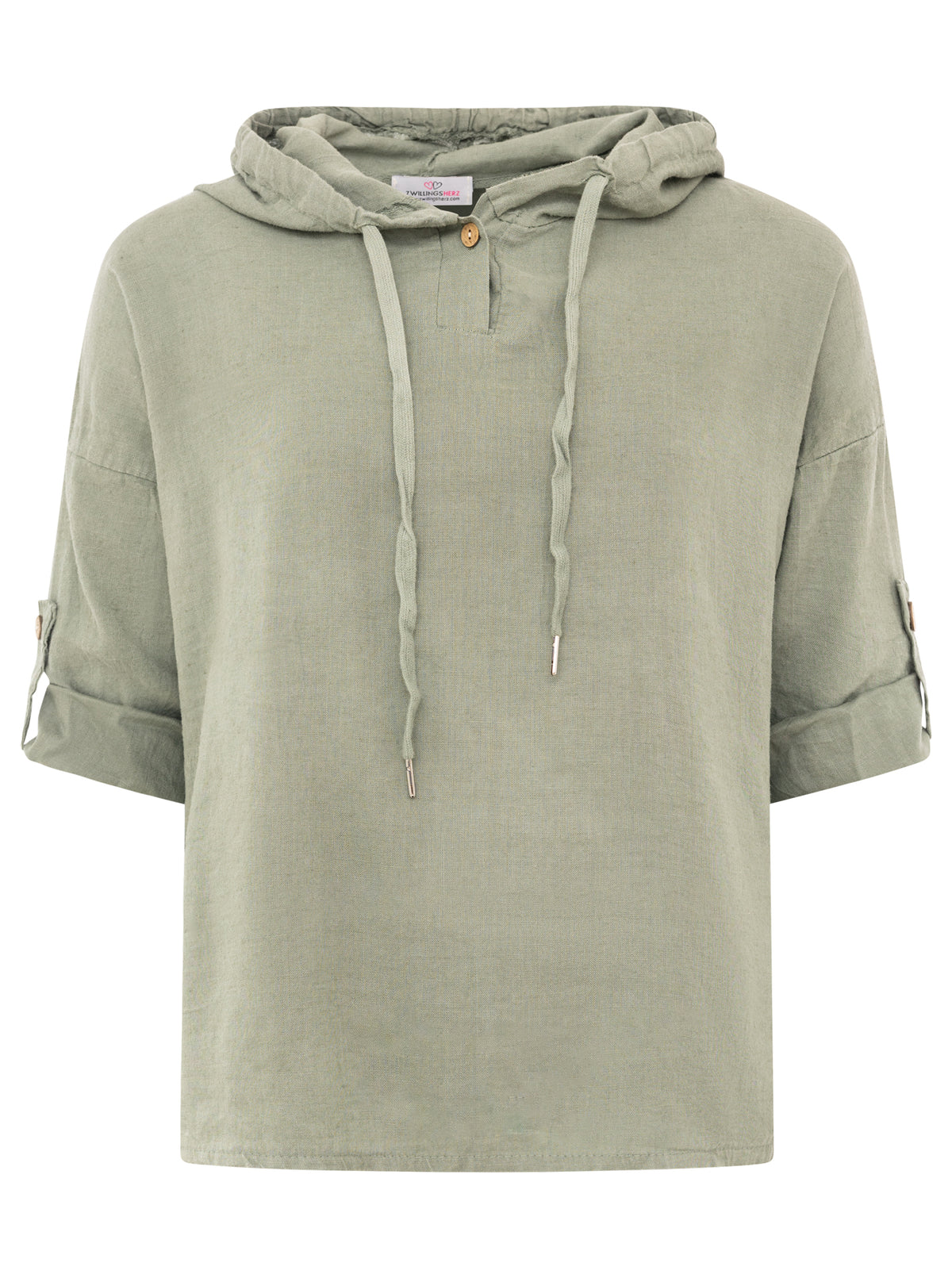 Zwillingsherz - Leinen Kapuzenbluse "Sommer" - Khaki