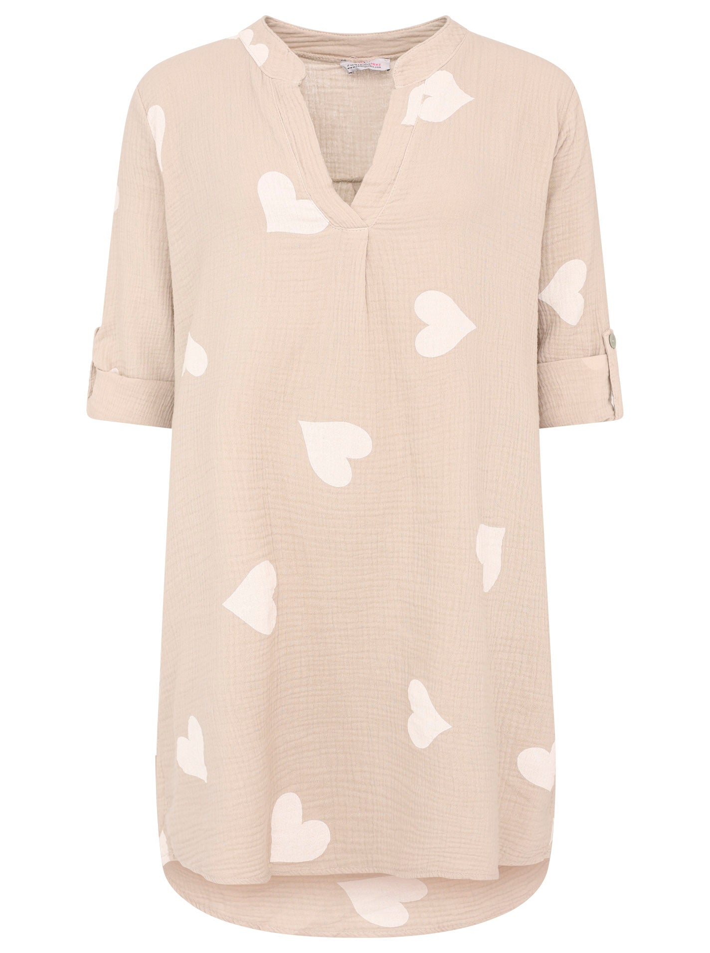 Zwillingsherz Musselin Kleid/Tunika Herz - Beige/Weiß