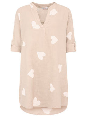 Zwillingsherz Musselin Kleid/Tunika Herz - Beige/Weiß