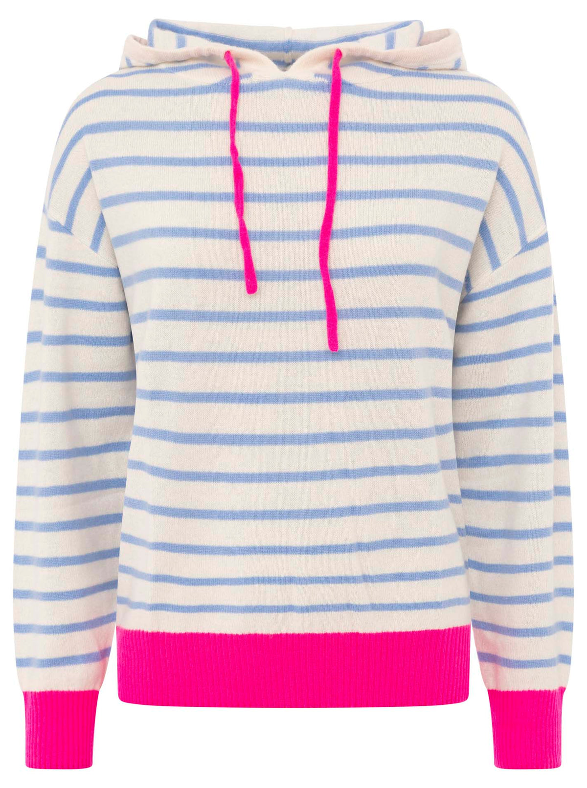 Zwillingsherz Kaschmir Hoodie Neonstreifen - Mittelblau/Neonpink