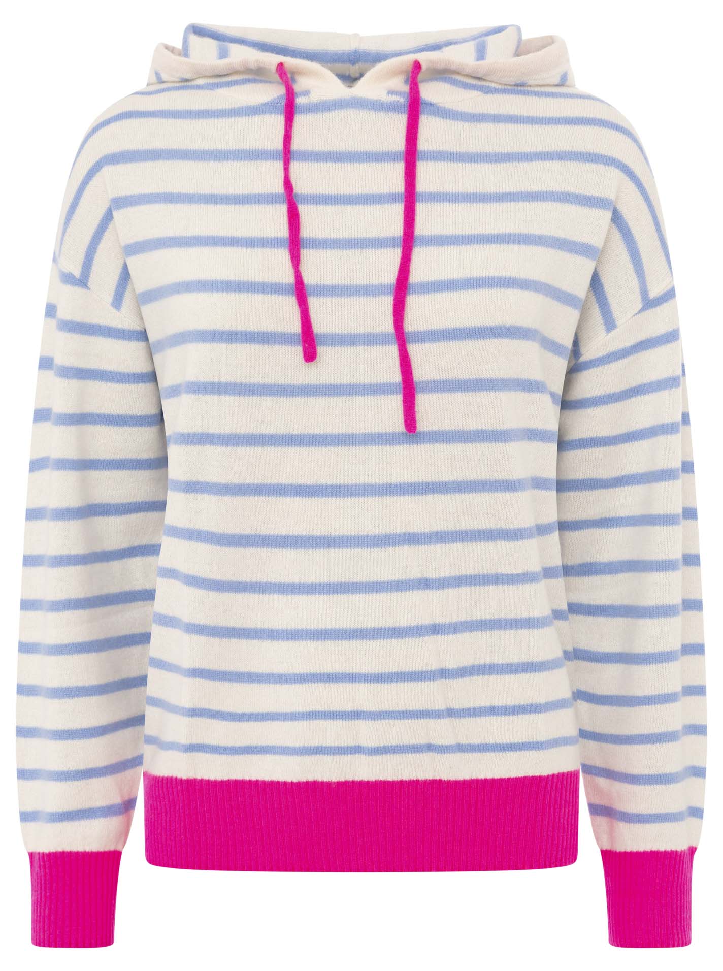 Zwillingsherz Kaschmir Hoodie Neonstreifen - Mittelblau/Neonpink