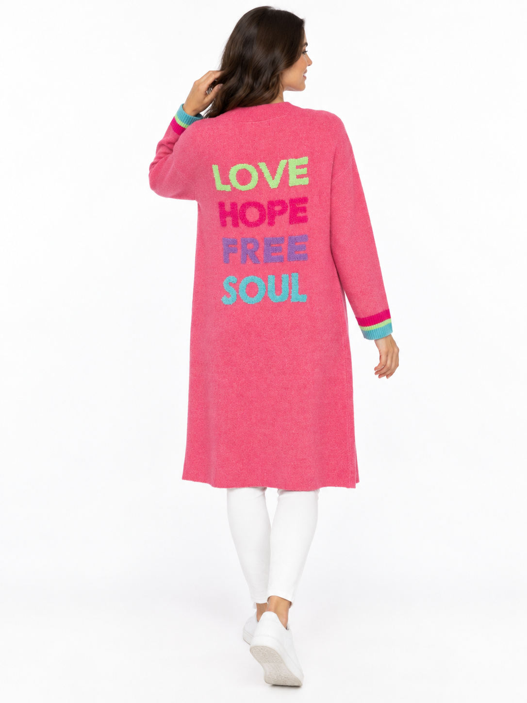 Zwillingsherz Long Cardigan "Love Hope" - Neonpink
