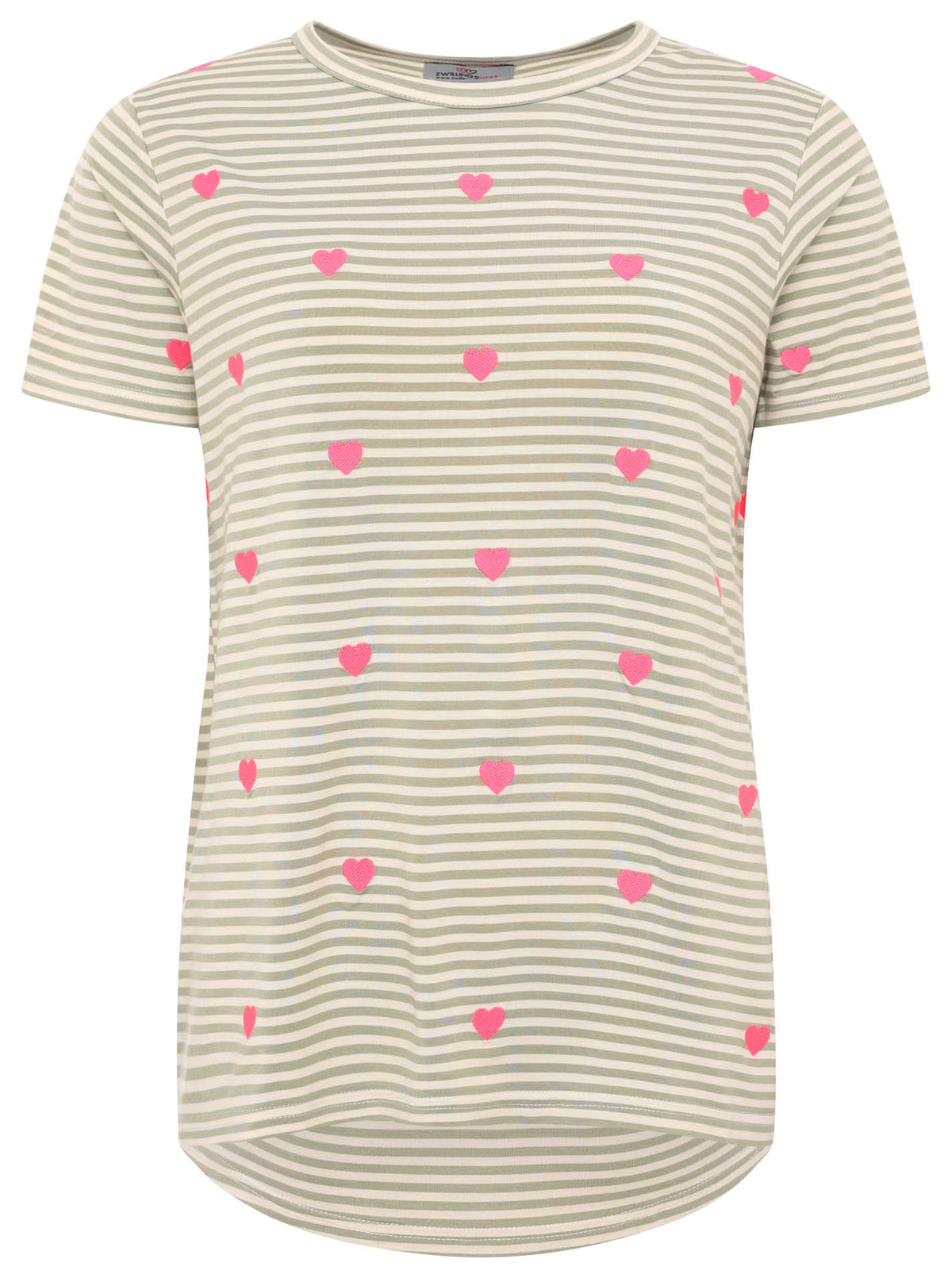 Zwillingsherz - T-Shirt Streifen "Streifen Herzen" - Salbei