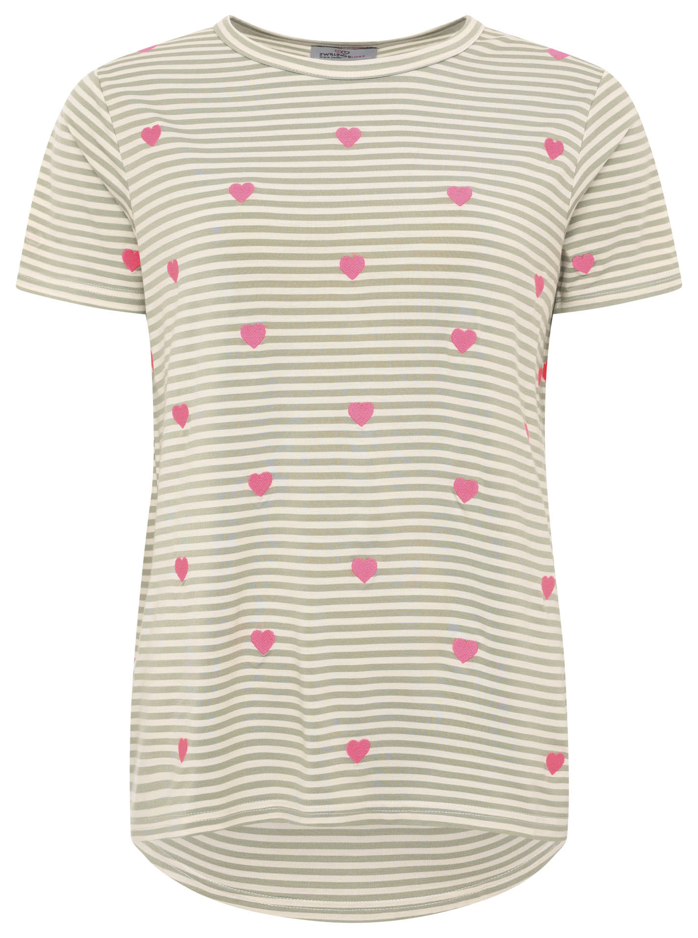 Zwillingsherz - T-Shirt Streifen "Streifen Herzen" - Salbei