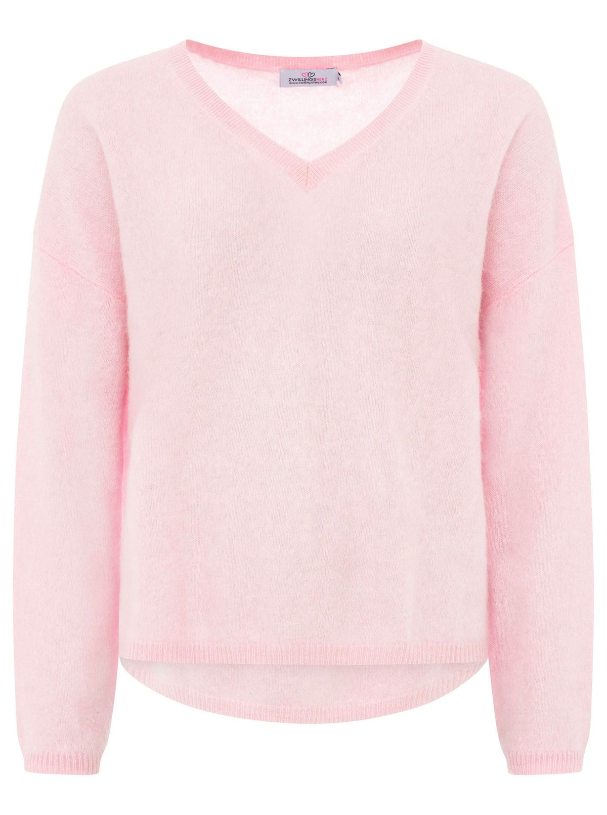 Zwillingsherz 100% Kaschmir Pullover V-Ausschnitt aus gebürstetem Cashmere - Rosa