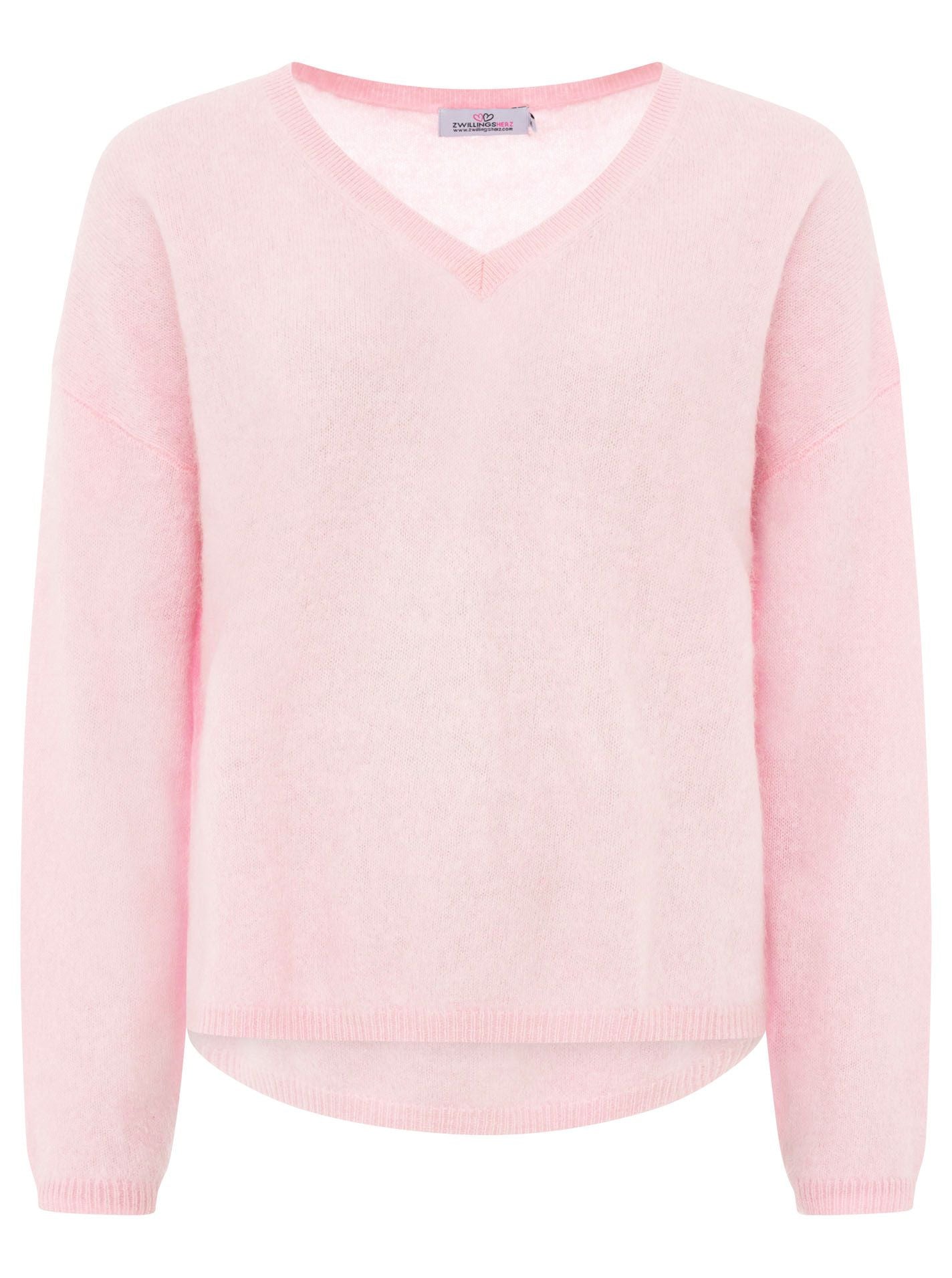 Zwillingsherz 100% Kaschmir Pullover V-Ausschnitt aus gebürstetem Cashmere - Rosa