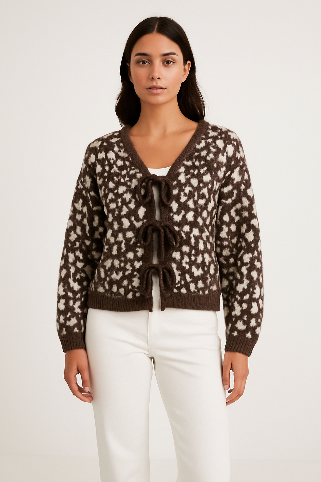 Stilvoller Leo Cardigan mit Schleife - Dunkelbraun